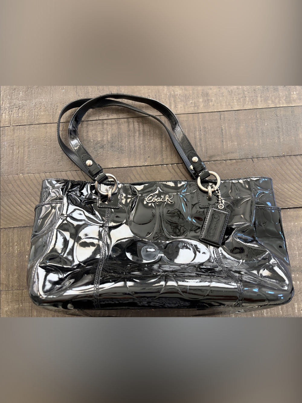 Coach Black Patent Signature Shoulder Bag